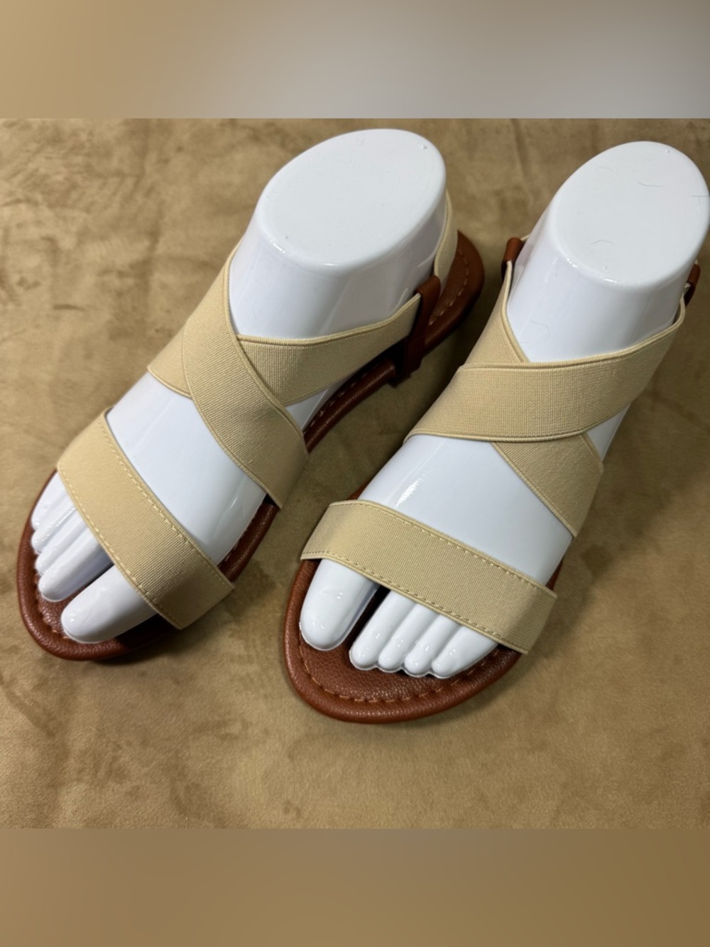 SandalUp Women’s Beige Elastic Strap Sandals